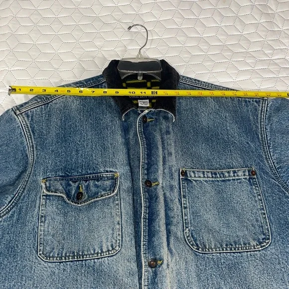 Vintage Bugle Boy Denim Barn Jacket Fleece Lined Corduroy Collar Size M - Picture 9 of 12